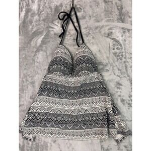 Hula Honey Swimsuit Bikini Tankini Top Black‎ White Geometric Backless M Halter